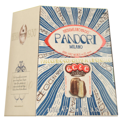 Kleiner Breramilano Pandorino Limoncello 100g in der dekorativen Mini-Kartonage von Il Gusto di Mario
